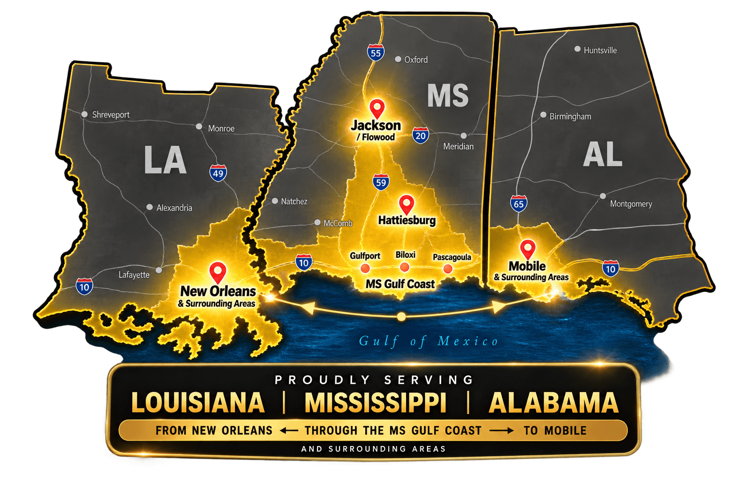 Website design service area in Hattiesburg and the Pine Belt